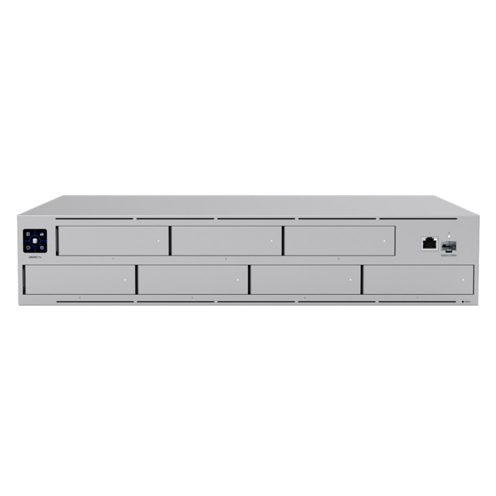 Ubiquiti UNAS-Pro-EU 2U rack-mount NAS with (7) 2.5/3.5" drive bays and 10 Gbps performance designed for large-scale file storag