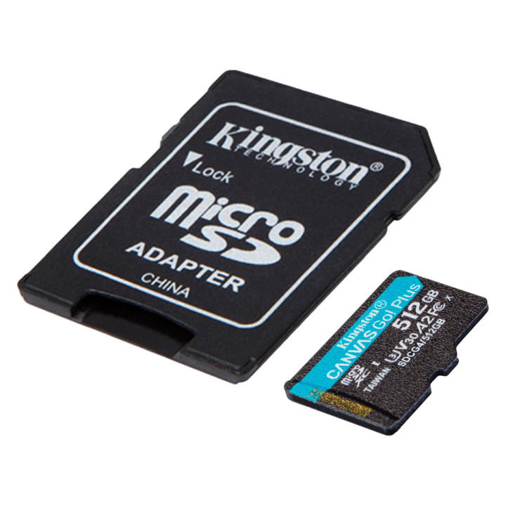 Kingston 512GB microSDXC Canvas Go Plus Gen4 200MB/s A2 U3 V30 Card + Adapter
