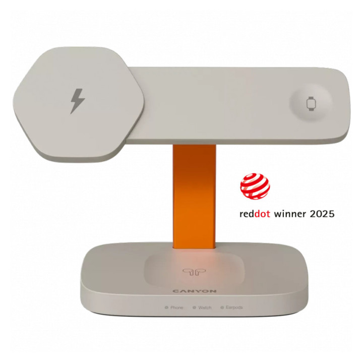 CANYON Wireless Charging Station Hexagon 310 3in1 LightGrey/Orange
