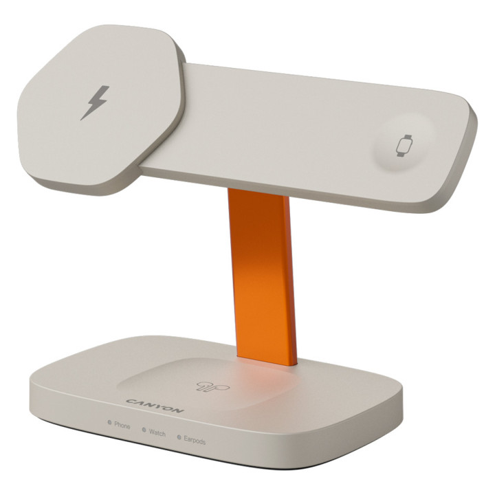 CANYON Wireless Charging Station Hexagon 310 3in1 LightGrey/Orange
