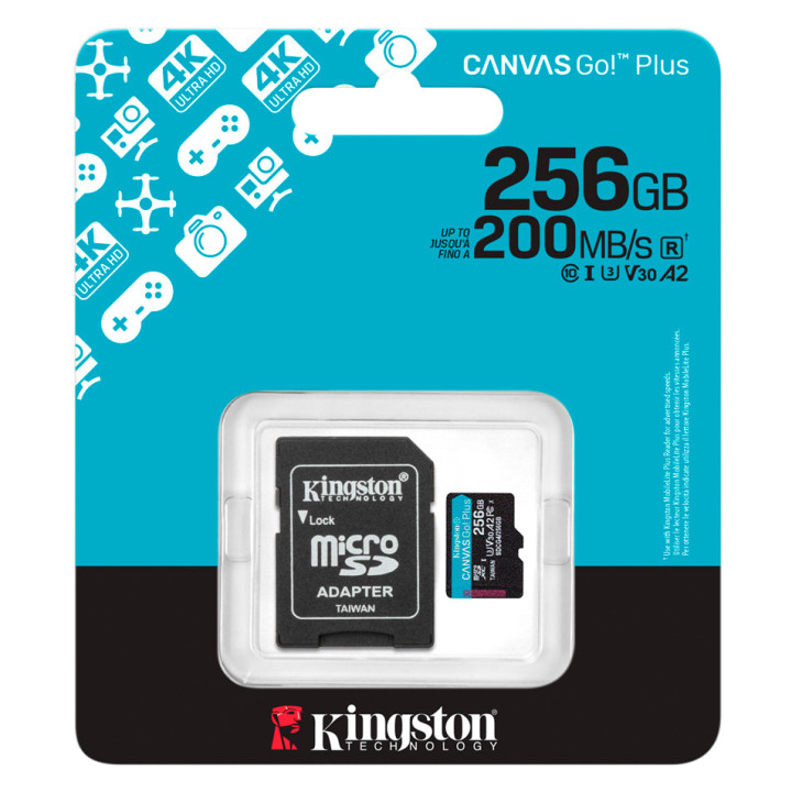 Kingston 256GB microSDXC Canvas Go Plus Gen4 200MB/s A2 U3 V30 Card + Adapter