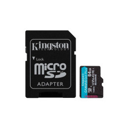 Kingston 64GB microSDXC Canvas Go Plus Gen4 200MB/s A2 U3 V30 Card + Adapter