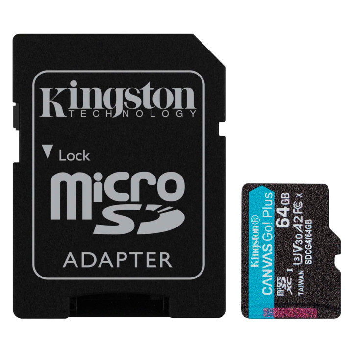Kingston 64GB microSDXC Canvas Go Plus Gen4 200MB/s A2 U3 V30 Card + Adapter