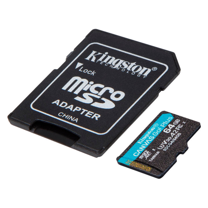 Kingston 64GB microSDXC Canvas Go Plus Gen4 200MB/s A2 U3 V30 Card + Adapter