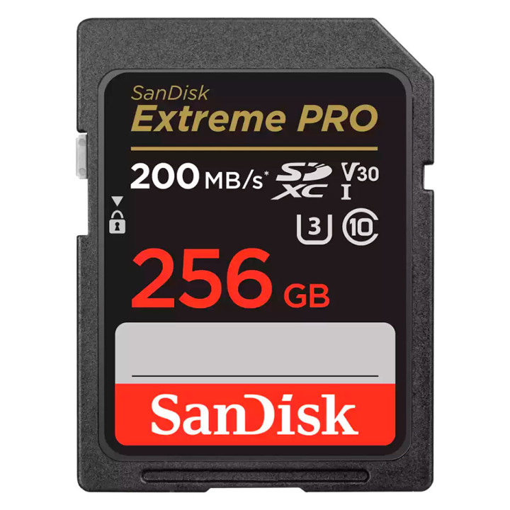 SANDISK Extreme PRO 256GB SDXC Memory Card + 2 years RescuePRO Deluxe up to 200MB/s & 140MB/s Read/Write speeds